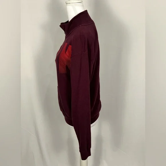 Victoria's Secret PINK Half-Zip Sweatshirt - Burgundy with Red Logo Woman’s  Sm - Picture 5 of 8